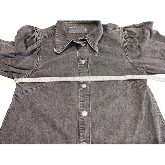 ASOS Design Puff Sleeve Long Sleeve Denim Shirt Dress Mini Button Up US 4 - Picture 4 of 6